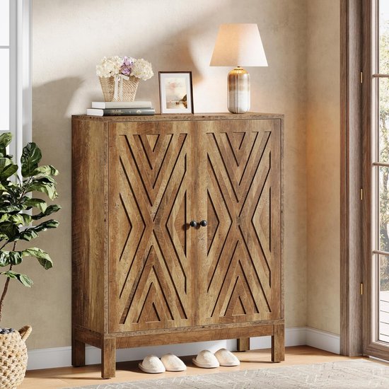 Meuble à chaussures Tribesigns – Étagère à chaussures à 5 niveaux – 90 x 35 x 110 cm – Meuble à chaussures avec Portes et Planches réglables – Rangement à chaussures en bois pour entrée, salon – Marron