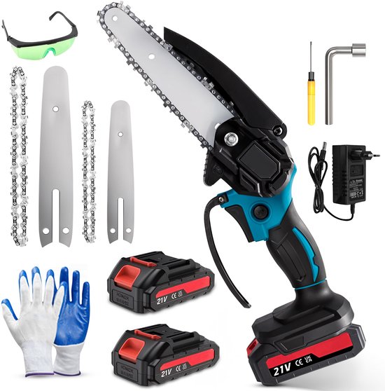 ToolX Mini kettingzaag - Kettingzaag - Mini Kettingzaag met accu - Snoeizaag - Boomzaag - 2 accu's - Inc. accessoires