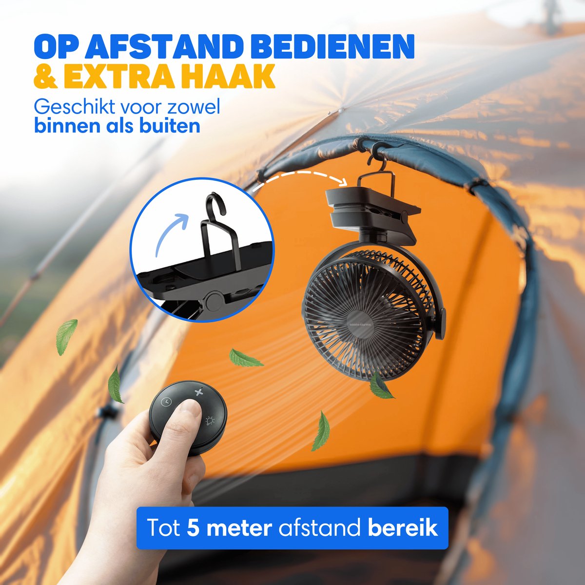 Vulpes Goods® Tech - Tafelventilator MAX - Ventilator - Oplaadbaar & Draadloos - Stille USB Ventilator met Afstandsbediening - 5 Snelheden & Verlichting - Ultra Stil - 12000 mAh & Powerbankfunctie - Zwart — afbeelding 11