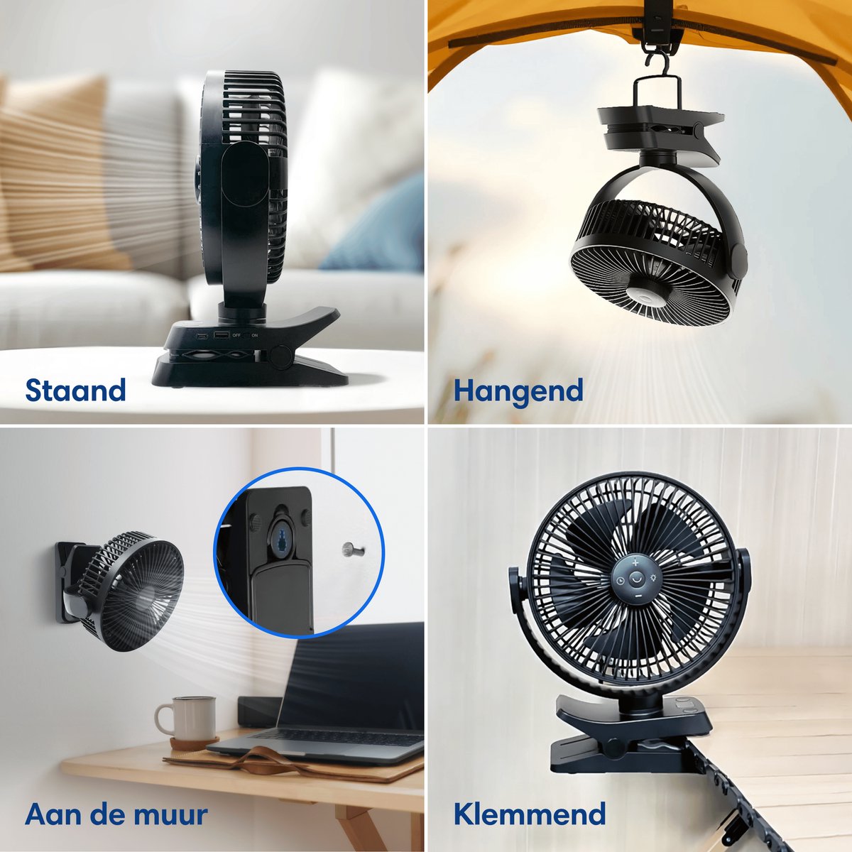 Vulpes Goods® Tech - Tafelventilator MAX - Ventilator - Oplaadbaar & Draadloos - Stille USB Ventilator met Afstandsbediening - 5 Snelheden & Verlichting - Ultra Stil - 12000 mAh & Powerbankfunctie - Zwart — afbeelding 8
