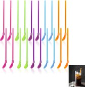 Roestvrijstalen drinkrietjes lepel set, 6 stuks 2-in-1 herbruikbare