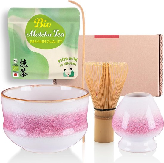 YlobdolY Keramische Matcha Kom met Schenktuit, Traditionele Handgemaakte Oven Veranderende Boerderij Geglazuurd Aardewerk Porselein Matcha Thee Mengkom met Geschenkdoos voor Kloppen Matcha Gradiënt