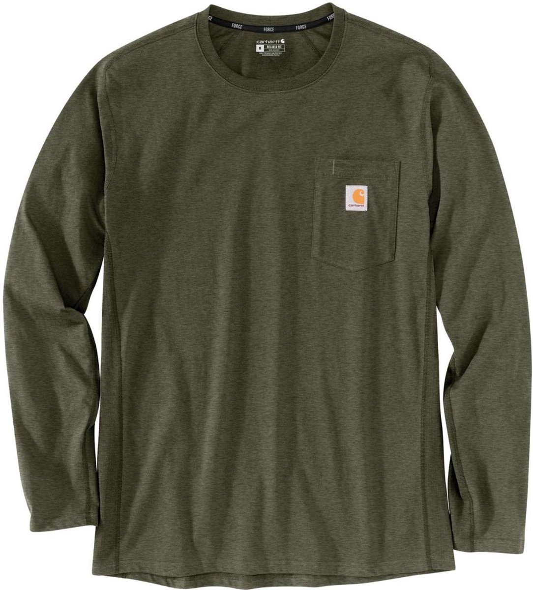 Carhartt Longsleeve Force Flex Pocket T-Shirt L/S Basil Heather-S Groen
