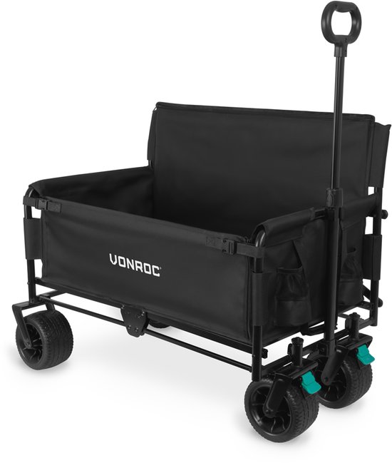 VONROC Bolderkar - Met zitfunctie - Opvouwbaar - 120 kg draagvermogen - 115l inhoud - Massieve anti-lek wielen - Stevig stalen frame - Polyester 600D - Zwart van VONROC — afbeelding 2