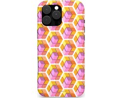 Casetastic hoesje geschikt voor Apple iPhone 16 Pro Max - MagSafe - Dubbellaagse bescherming - Pastel Hex Kunst - Fashion Case - Okergeel Lila Perzik Wit