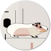 Minimalistisch cavia ontwerp - Cavia muurdecoratie rond - Wandschalen dier - Minimalisme - Dibond muurcirkel op maat - Kunstwerk - muurcirkel aluminium 50x50 cm