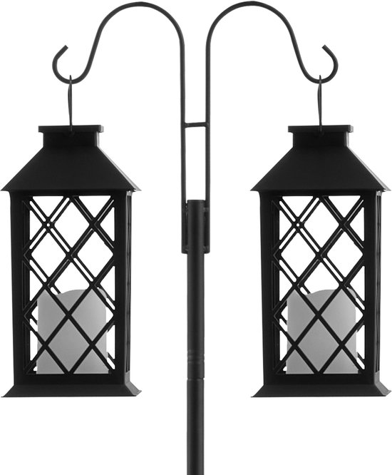 Plcnn 2 stuks outdoor herdershaak, 200 cm zware metalen tuin opknoping paal paal met 5 tanden basis verstelbare herderhaken voor lantaarns, windgong