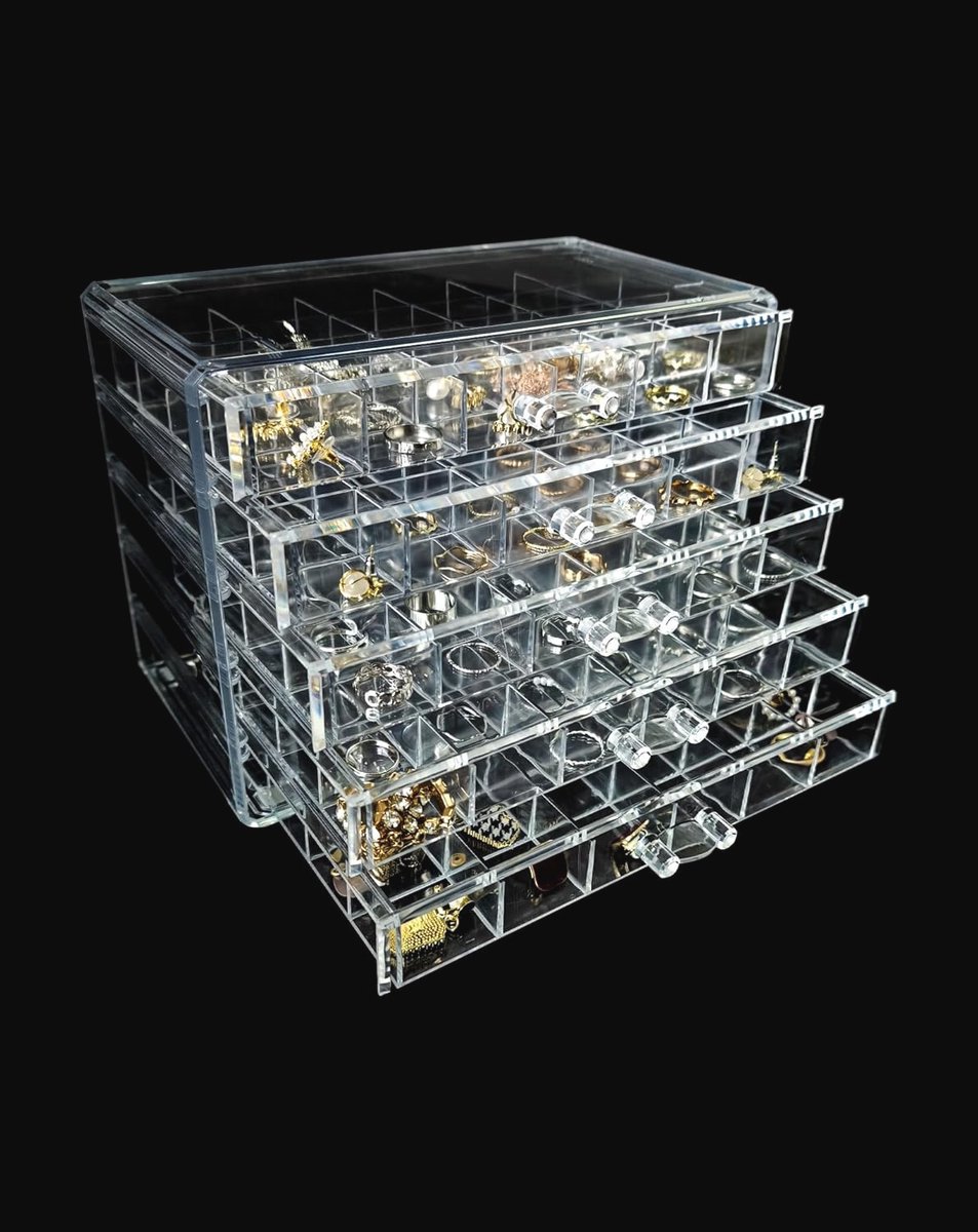 Transparante sieraden organizer met 5 lades en 120 roosters - Ideale opbergoplossing voor kettingen, armbanden en oorbellen
