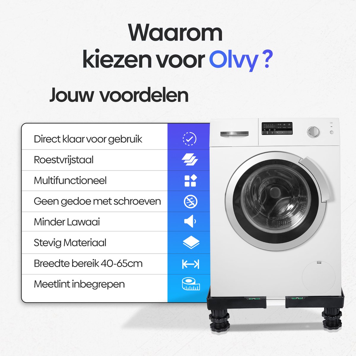Olvy Home - Wasmachine Verhoger - Wasmachine Opbouwmeubel - Wasmachine Sokkel - Kast - Ook voor Droger, Koelkast, Vaatwasser en Vriezer — afbeelding 7