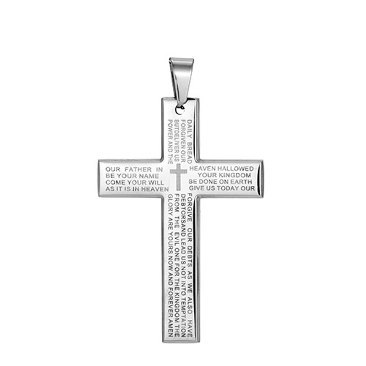 Donley Cubaans Kruis Ketting Heren - Jesus Cross met Heilige Tekst - Holy Cross - Zilver, Goud of Zwart - 55 cm - Christelijke Ketting - Cadeau