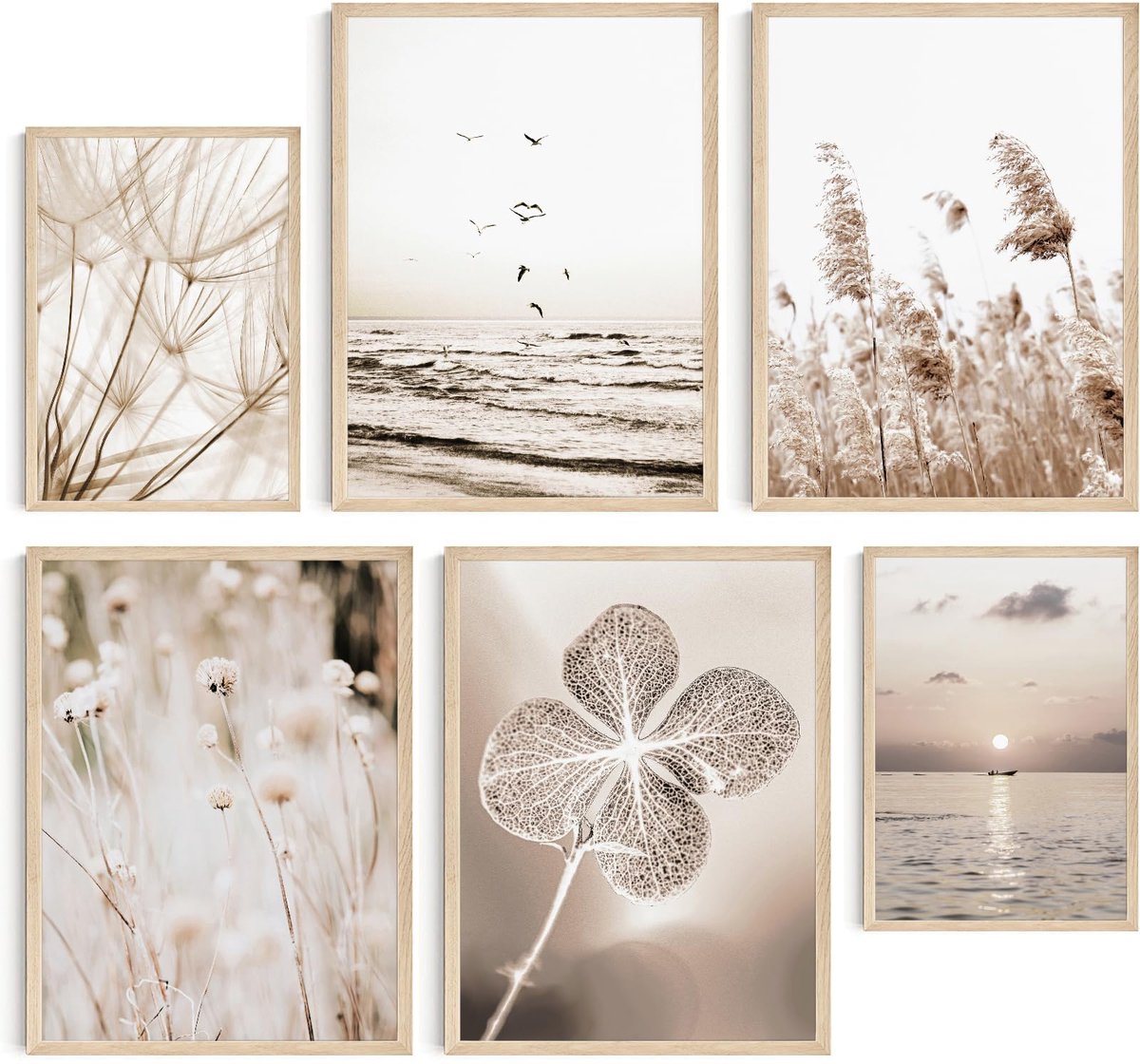 Ibenzoa Schitterende Posterset voor Diverse Interieurdecoratie - Set van 6 Unieke Kunstwerken beige