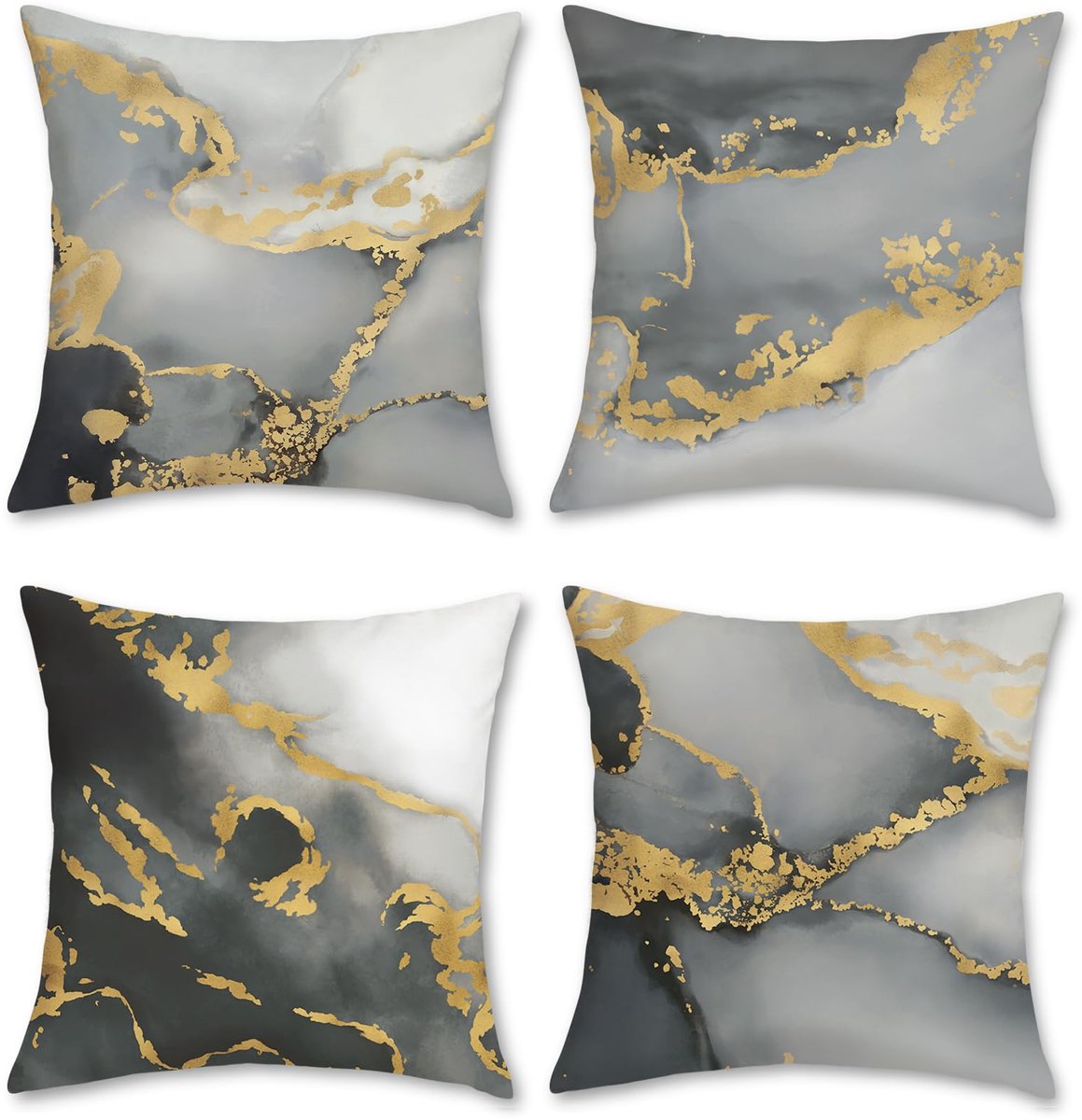 Ibenzoa Set van 4 Luxe Fluwelen Kussenslopen in Abstracte Marmerprint voor Huisdecoratie grijs