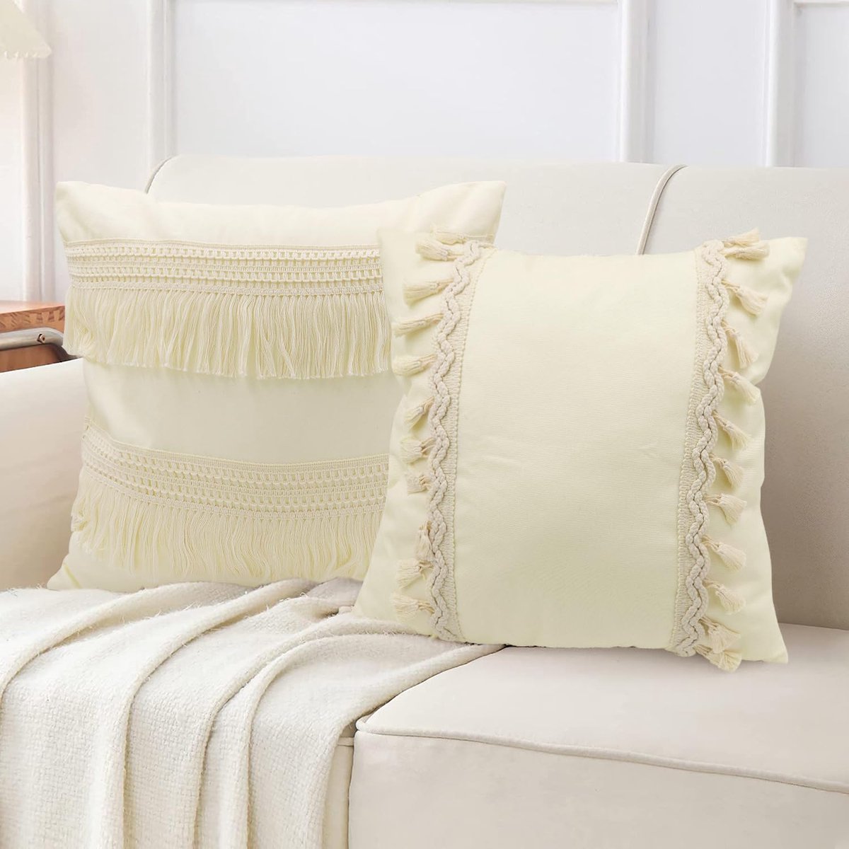 Ibenzoa Decoratieve Boho Kussenslopen met Stijlvolle Franjes voor Elegante Interieurinrichting wit