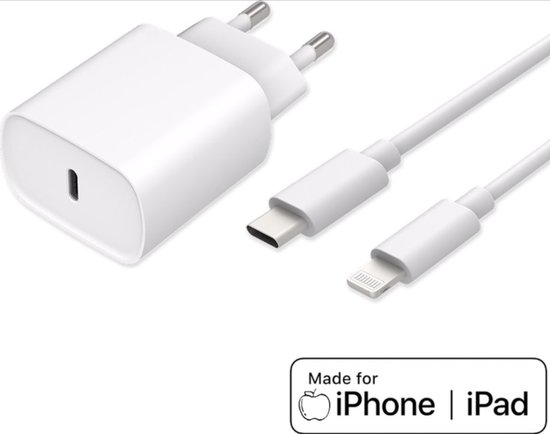 AB Goods iPhone Oplader - Adapter + Kabel 1M - USB-C Adapter - 20W Snellader - Geschikt voor iPhone Oplader - Oplader - Snellader - USB C Adapter voor Apple toestellen