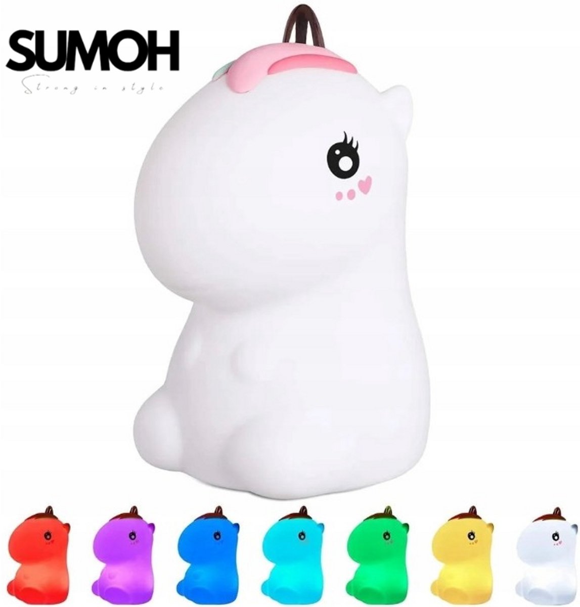 SUMOH® Eenhoorn Nachtlampje Wit– LED Nachtlamp voor Kinderen – Oplaadbaar & Draadloos – 9 Lichtkleuren – BPA Vrij – Siliconen Unicorn Babykamer Lampje – Touch Control – Cadeau voor Meisjes & Peuters