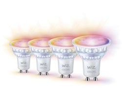 Pack économique WiZ - GU10 avec 4 spots - 50 W - 400 lm - Lumière Wit et colorée - Siècle des Lumières LED intelligent - Compatible avec Apple HomeKit, Alexa et Google Home - White et couleur réglables