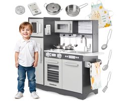 Keukentje Mamabrum XL Speelgoed houten speel keuken kinderkeukentje Speelkeuken eten speelgoedkeukentje Met accesoires pannen keukengerei set speelkeukentjes en toebehoren koken keukenschort keukenset kinderen voor ook 2 jaar, Hout, Grijs