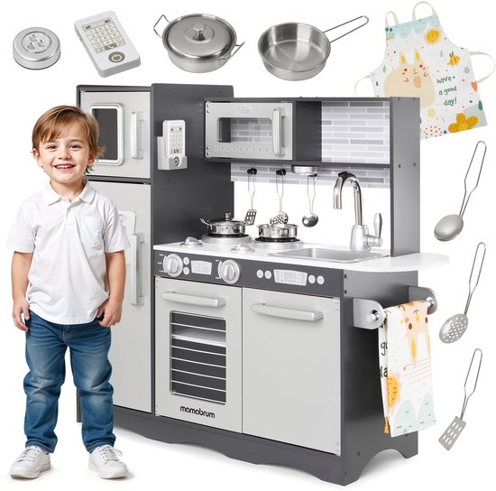 Mamabrum Houten Keuken Groot LED – Speelkeuken – Met Keuken Accessoires – Zwart