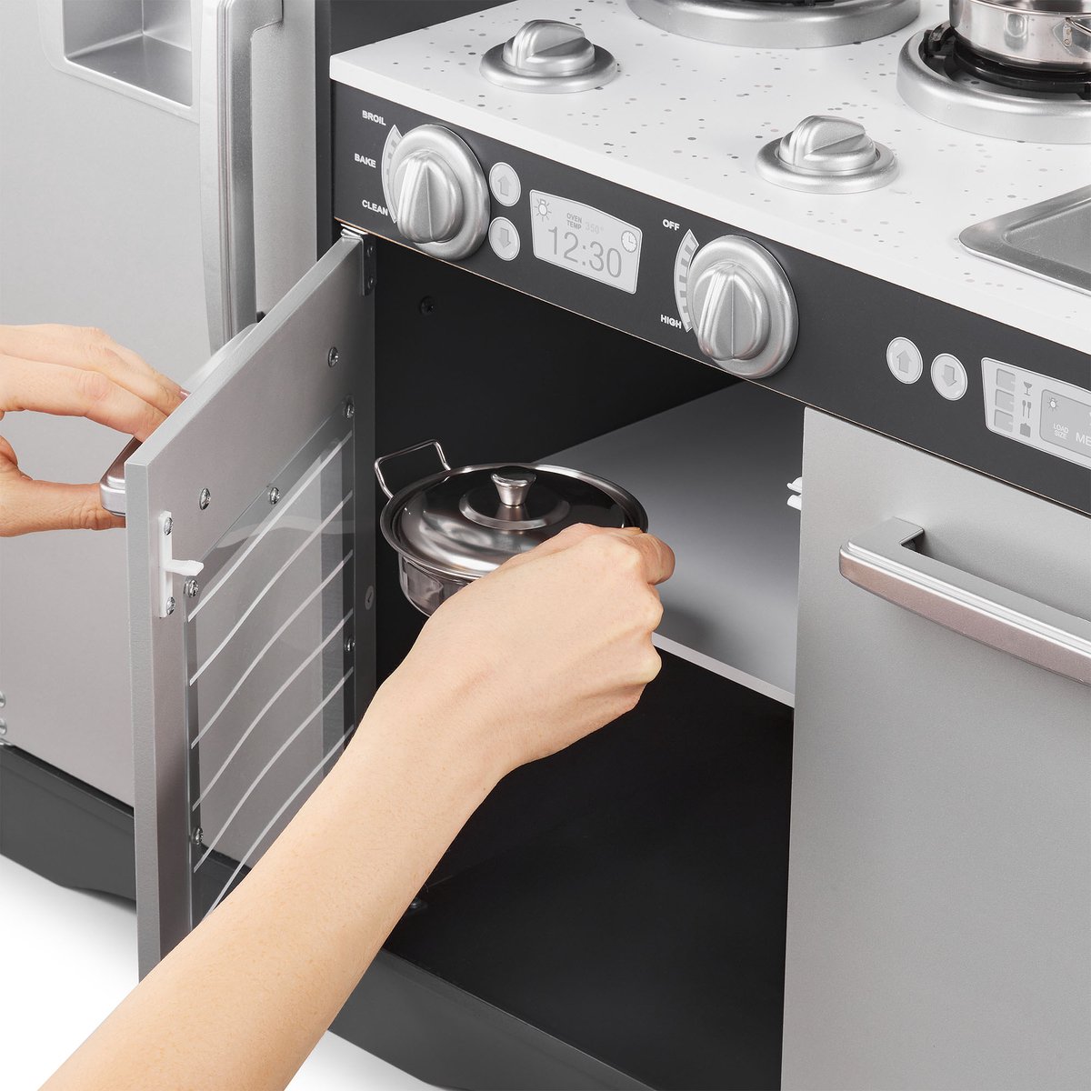 Keukentje Mamabrum XL Speelgoed houten speel keuken kinderkeukentje Speelkeuken eten speelgoedkeukentje Met accesoires pannen keukengerei set speelkeukentjes en toebehoren koken keukenschort keukenset kinderen voor ook 2 jaar, Hout, Grijs — afbeelding 17