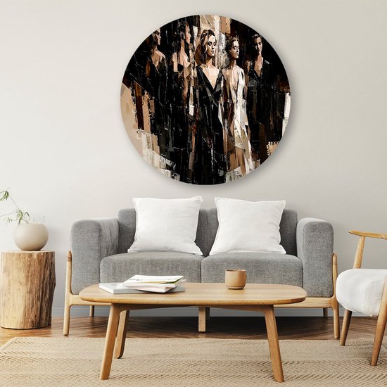 Kubistische vrouwenfiguren in beweging - Vrouwen wandcirkel - Ronde muurdecoratie figuren - Kubisme - Moderne metalen muurcirkels - Industriële muurkunst - muurcirkel aluminium 70x70 cm