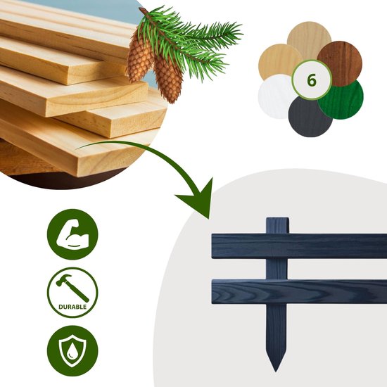 Floranica® Clôture de jardin en bois Farmer | 4 pièces | 50 cm | 30cm de haut | Anthracite | Clôture en pin imprégné pour parterres de fleurs, cultures maraîchères, clôtures de chemin ou clôtures pour parcours d'animaux | portail à mortaise