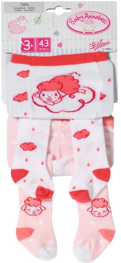 Baby Annabell maillot met wit broekgedeelte met wolkje, en roze gestreepte broek met schaapjes.