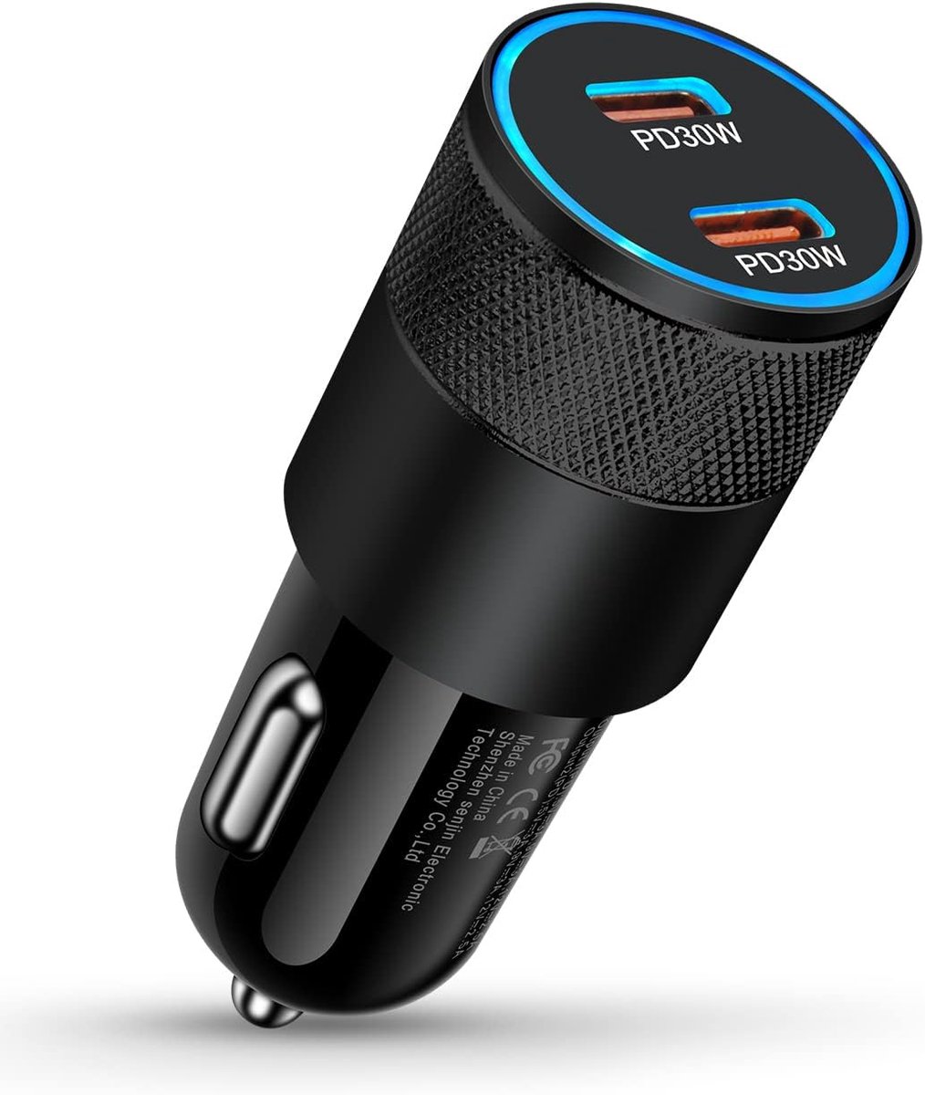Autolader Dual USB-C - 60W - 2 Poorten Type-C Snellader Sigarettenaansteker Power Delivery Telefoon Oplader Auto Adapter Universeel