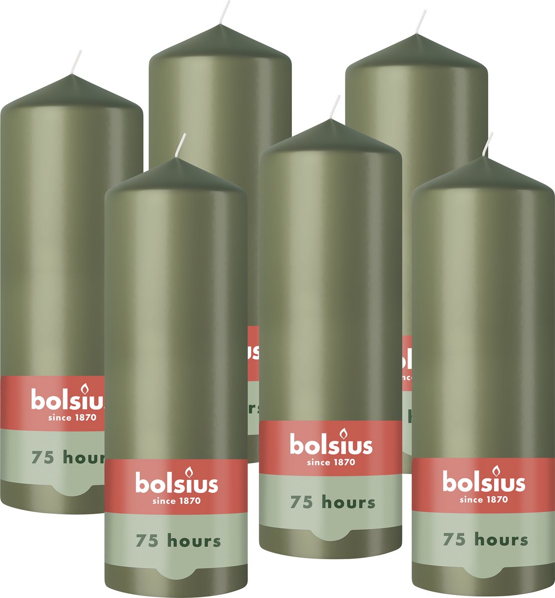 Bolsius Gladde Stompkaarsen - 6 Stuks - Groen - 20 cm - 75 Branduren Donker Groen