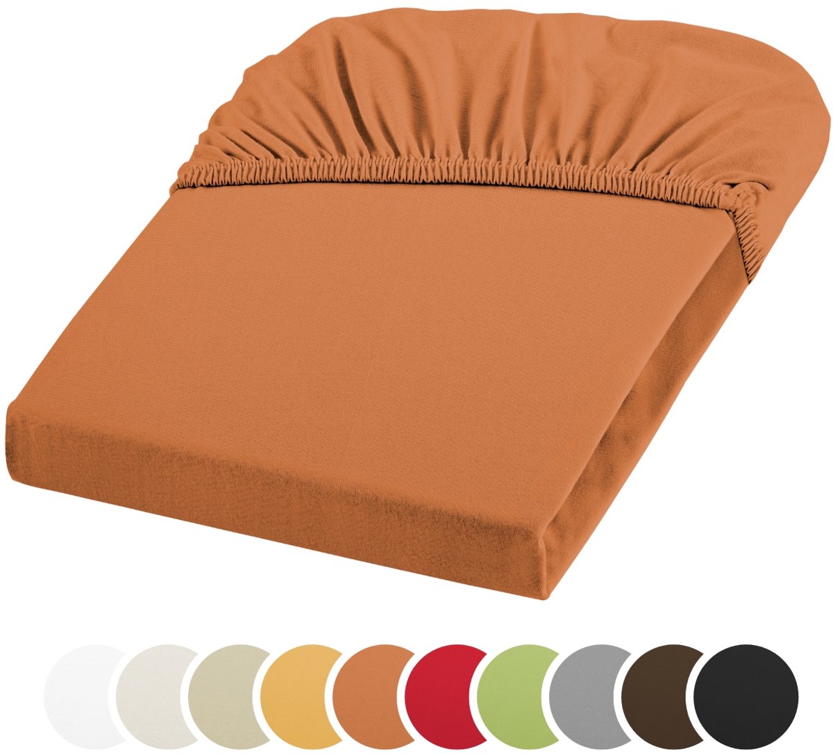 sleepling jersey stretch hoeslaken 180 x 200 - 200 x 220 cm | ondoorschijnend hoeslaken | katoen met 3% elastaan | voor matrassen tot 25 cm hoog | rondom elastiek | Ökotex | wasbaar tot 60 graden | oranje