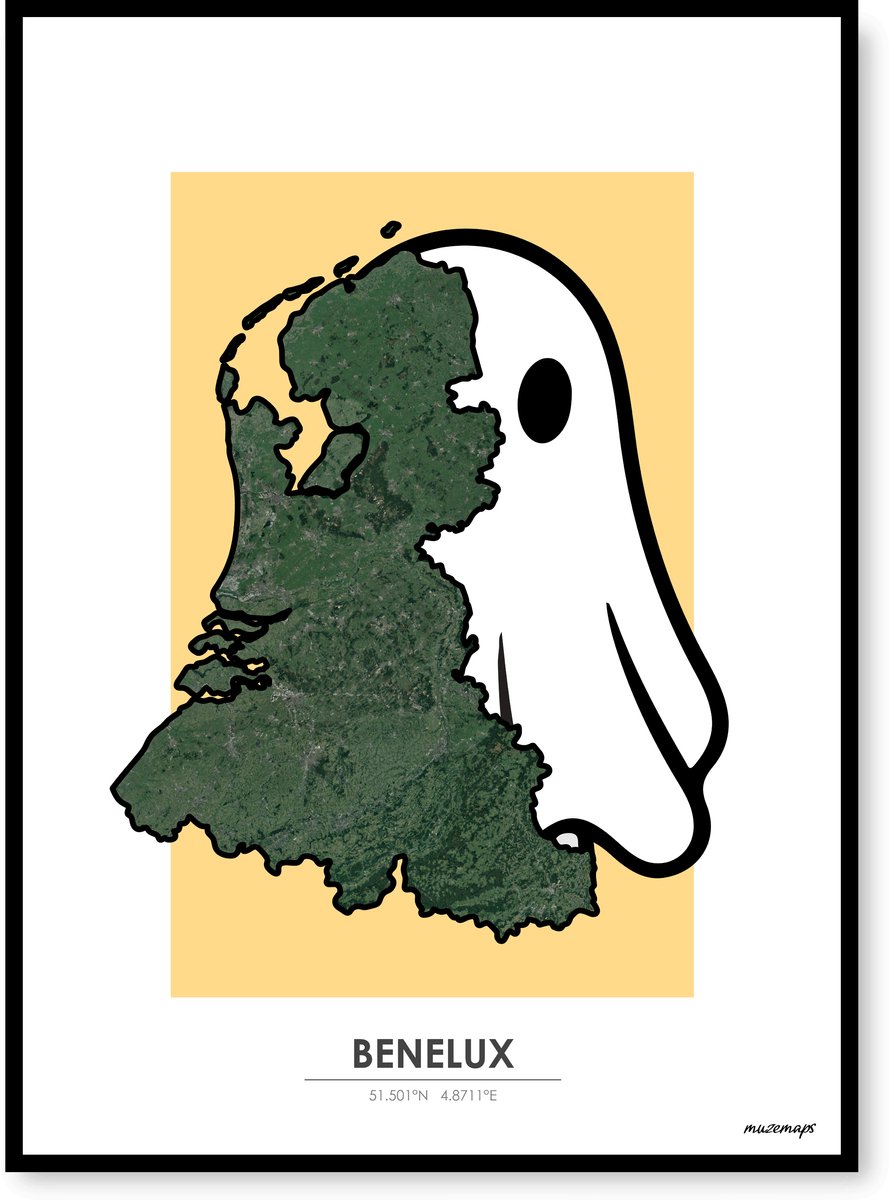 Poster Benelux - Handgemaakte stadskaart - Pop-Art Design - B2 (50 x 70 cm) - MuzeMaps