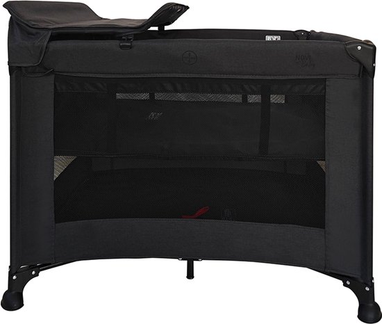 Novi Baby® Nolan Luxe Air+ Campingbed/Box - Zwart Melange - Compact inklapbaar campingbed - Inclusief transporttas