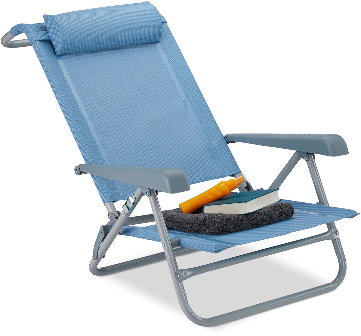 Relaxdays Ligstoel - opvouwbaar - inklapbare tuinstoel - strandstoel - relaxstoel - tuin - blauw