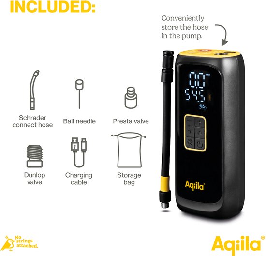 Aqiila Airbird C4 Elektrische Bandenpomp, draagbare Luchtcompressor, 10,3 bar - 150 psi, 20-22 L/M, Zaklamp en Powerbank function, 4000mAh, 20W, USB-C & USB-A, Fietspomp/Auto/Motor/Bal/Luchtbed — afbeelding 3