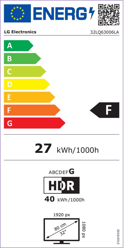 Energie-etiket voor LG Electronics TV, klasse F.