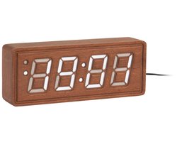 Karlsson Wekker Solid Wood Engraved - Donkerhout - 20x4.5x8cm - Scandinavisch - Wekker voor slaapkamer - Wekkers
