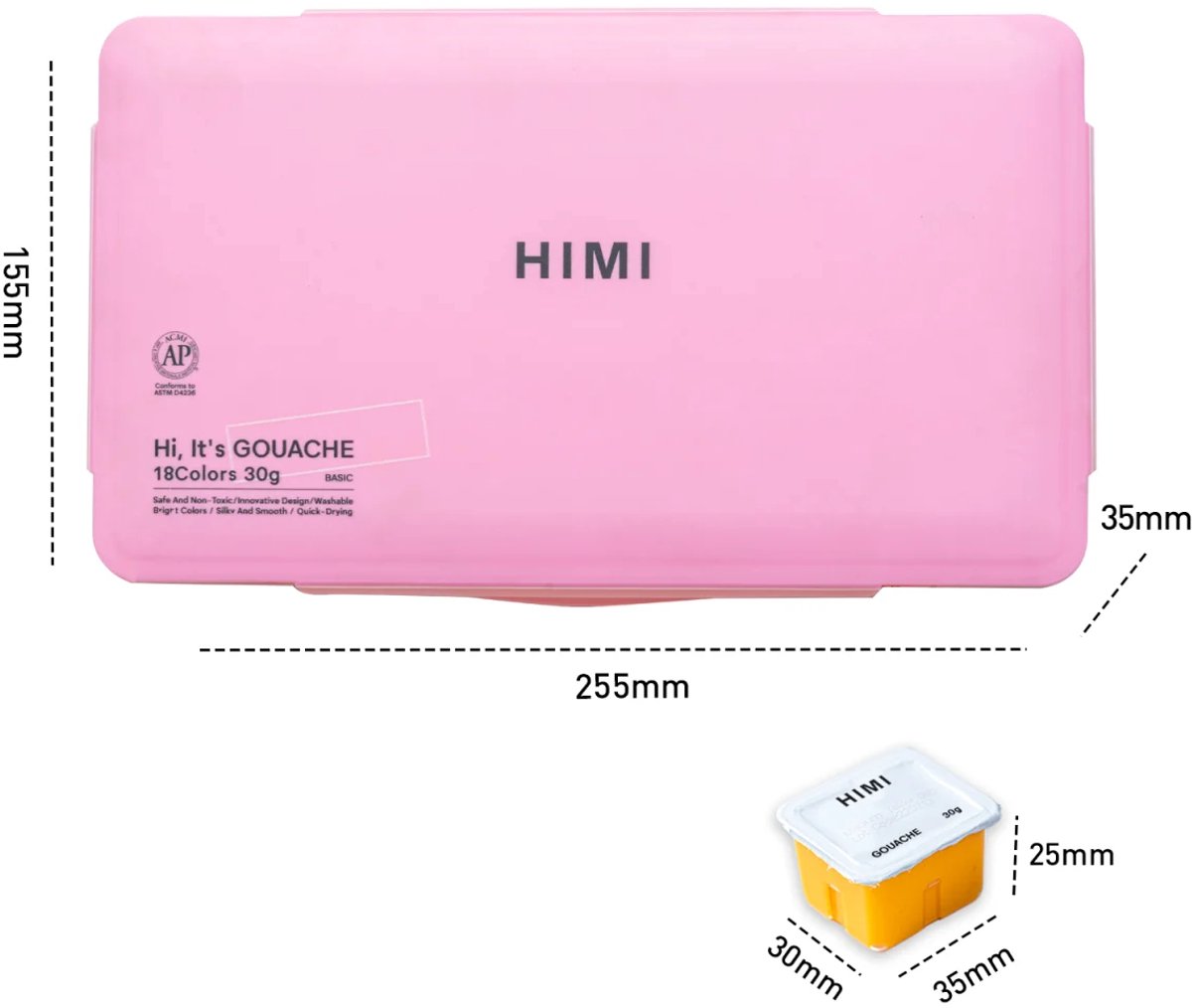 HIMI - Gouache - set van 18 kleuren - 30gr - 3 penselen - Roze — afbeelding 4