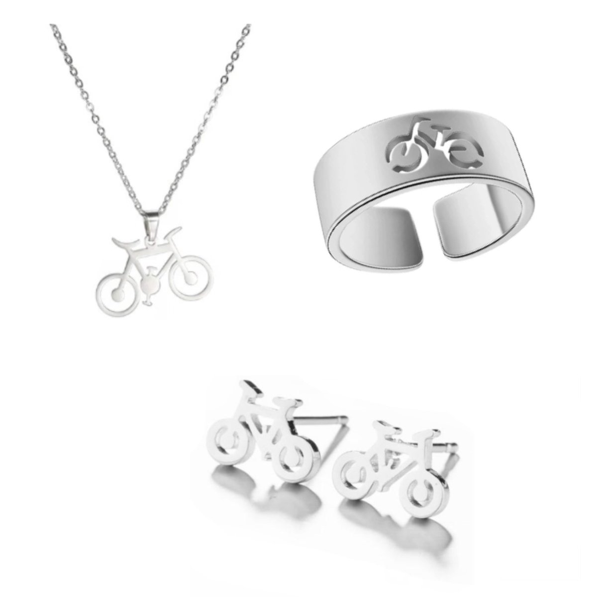 SportPresent®- Sieradenset - Fiets - Oorbellen - Ketting - Ring - Breed - Wielrennen - Sieraad - Kado - Sport - Teamkado - Sportsieraad