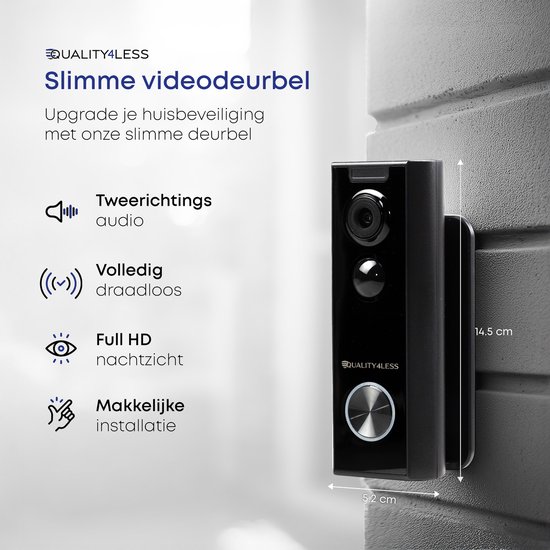 Quality4Less™ - Slimme Draadloze Video Deurbel met camera - Inclusief draadloze gong en 32GB SD-Kaart - 1080P Full HD - Wifi deurbel - Geen betaald abonnement nodig van Quality4Less™ — afbeelding 2