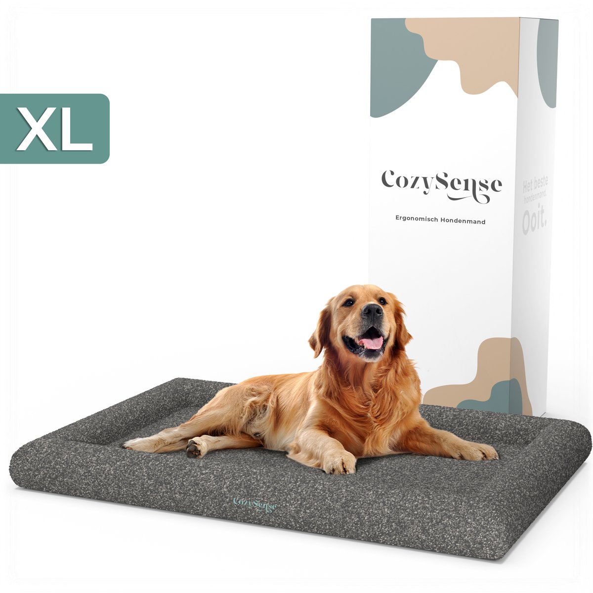 COZY KISS Wasbare Hondenmand, 76x50x12cm, met Verhoogde Rand - Orthopedische Hondemat in Bootvorm, Waterdicht en Antislip, Geschikt voor Huisdieren tot 16kg, Beige
