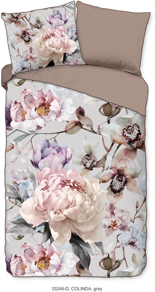 Descanso dekbedovertrek bloemen - 2 persoons 200x200/220 cm - Grijs - 100% Katoen satijn — afbeelding 4