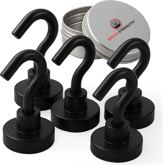 Foto: Brute strength super sterke magnetische ophanghaakjes zwart 20 mm 5 stuks ophanghaken magneet haakjes haak magneten sterk magneetjes
