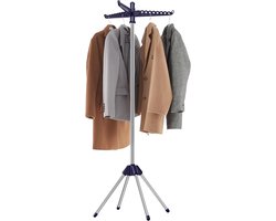 FurnStar Droogrek - Droogmolen met 3 Draaibare Armen - 4 Poten - Voor Binnen - Roestvrij Staal - Voor Maximaal 27 Kledingstukken - 150 cm Hoog - Blauw Zilver - LLR510Q01