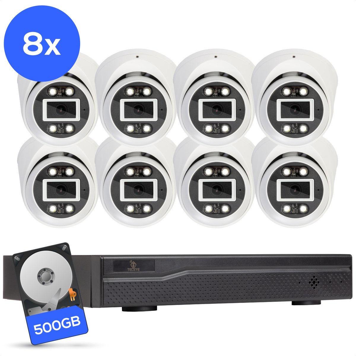 Teceye Compleet Camera Beveiliging Set met 8x POE Camera - Beveiligingscamera - Beveiligingscamera binnen - Beveiligingscamera buiten - CCTV Camera systeem - Beveiligingscamera set - Bewakingscamera set
