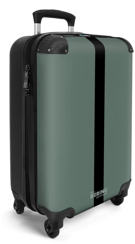 NoBoringSuitcases.com® - Handbagage koffer lichtgewicht - Reiskoffer trolley - Groen met zwarte streep - Valies op wielen - Rolkoffer met wieltjes - Past binnen 55x40x20 en 55x35x25 - Hardcase suitcase - Reizen