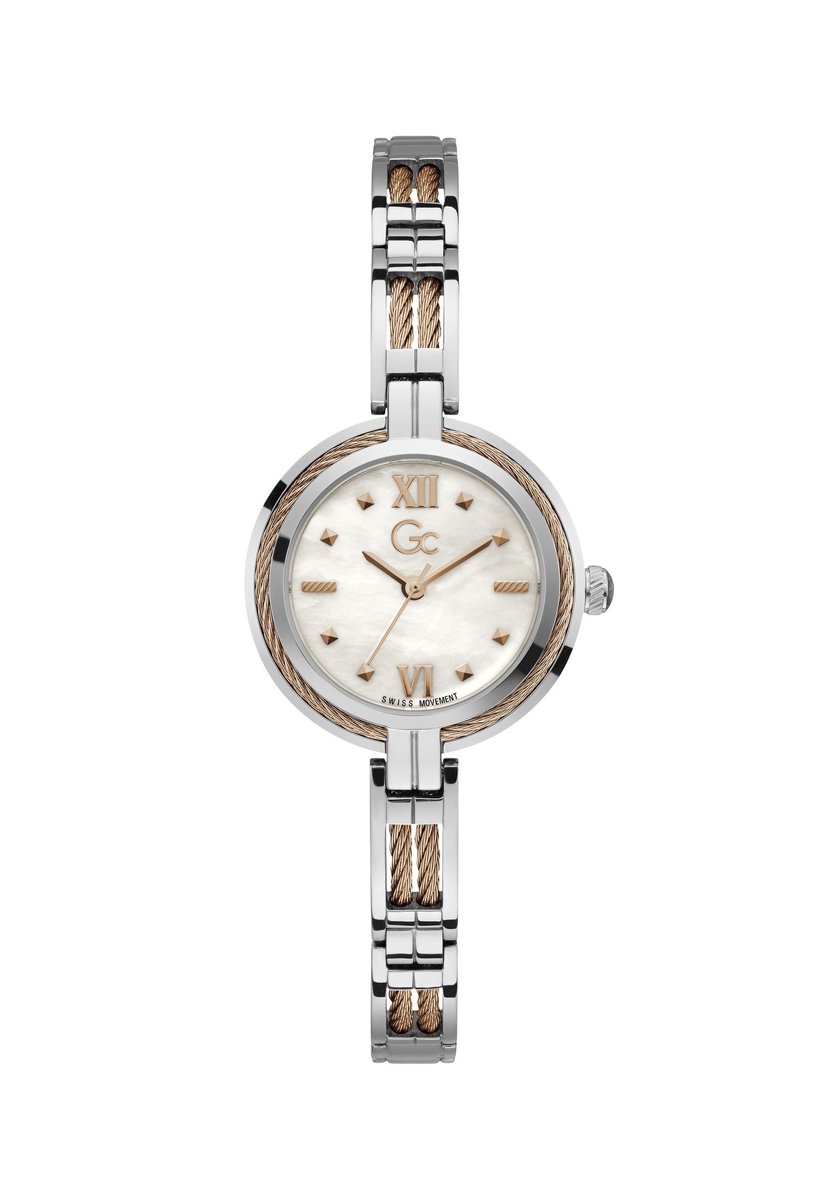 Gc Gc Cablebijou Quartz Analoog Horloge Zilver En Roségoud Case: 100% Stainless Steel| Bracelet: 100% Stainless Steel 30 mm Y39003L1MF