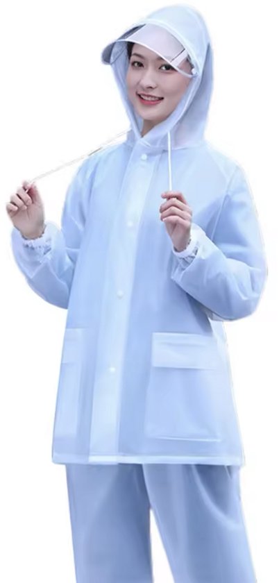 CHPN - Semi Transparante regenjas - Basic Raincoat - Regen jas - Met zakken en capuchon - In opbergzakje - One size - Jas tegen de regen - Wit/Transparant