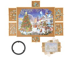 DreamGoods Puzzeltafel met Lades - 1500 Stukjes - Draaibaar Puzzelbord met Opbergsysteem - 100% Houten Puzzelplank - Luxe Puzzelmap - Geschikt voor 1000 tot 1500 stukjes - Puzzelmat - Portapuzzle - Puzzelplaat Image
