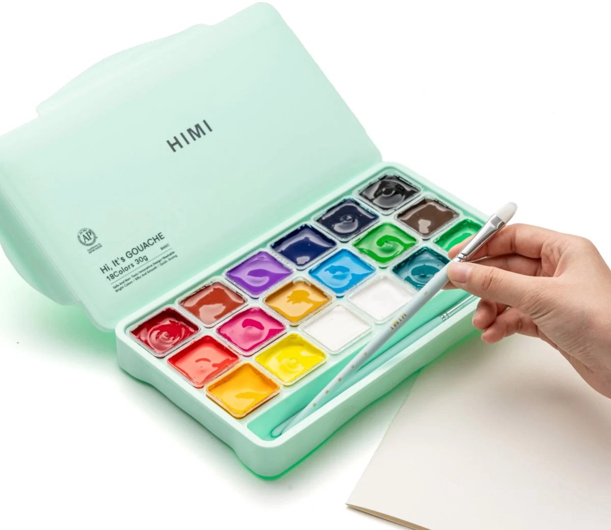 HIMI - Gouache - set van 18 kleuren - 30gr - 3 penselen - Groen — afbeelding 2