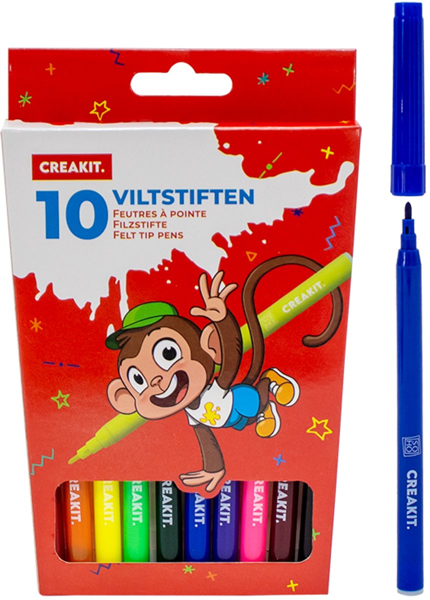 CREAKIT. Viltstiften 10 stuks – Junior Set – Kleur stiften Kinderen – Knutselstiften – 17,5 cm – 10 Stuks – Meerkleurig