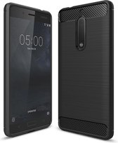 Luxe Nokia 5 hoesje – Zwart – Geborsteld TPU Carbon Case – Shockproof Cover